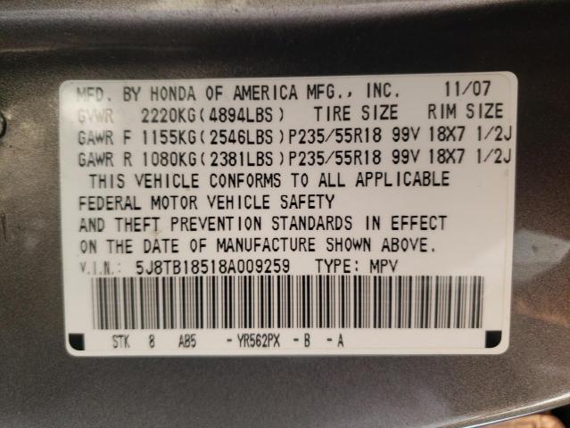 Photo 12 VIN: 5J8TB18518A009259 - ACURA RDX TECHNO 