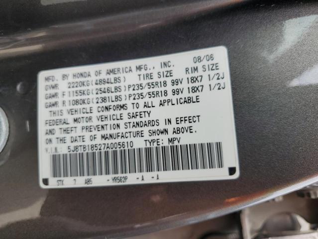 Photo 13 VIN: 5J8TB18527A005610 - ACURA RDX TECHNO 