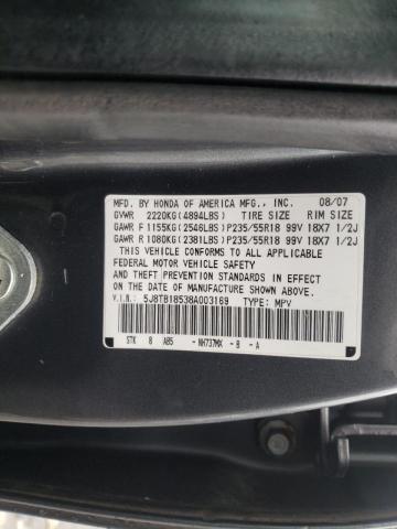 Photo 9 VIN: 5J8TB18538A003169 - ACURA RDX TECHNO 