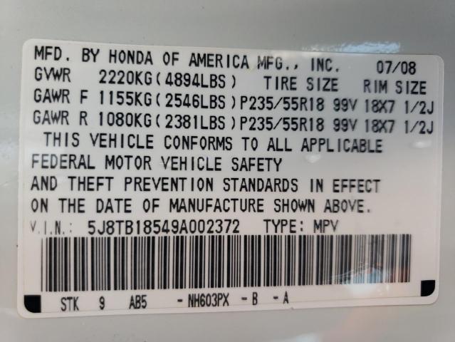 Photo 12 VIN: 5J8TB18549A002372 - ACURA RDX 