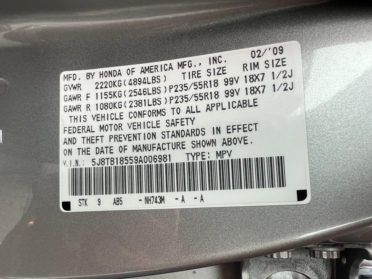 Photo 9 VIN: 5J8TB18559A006981 - ACURA RDX 