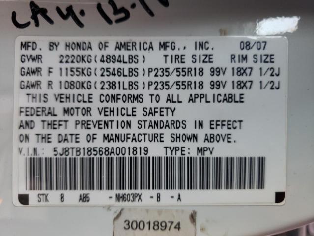 Photo 12 VIN: 5J8TB18568A001819 - ACURA RDX TECHNO 