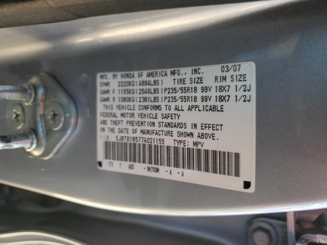 Photo 11 VIN: 5J8TB18577A021155 - ACURA RDX TECHNO 