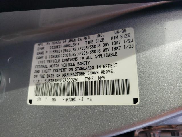 Photo 11 VIN: 5J8TB18587A000251 - ACURA RDX 