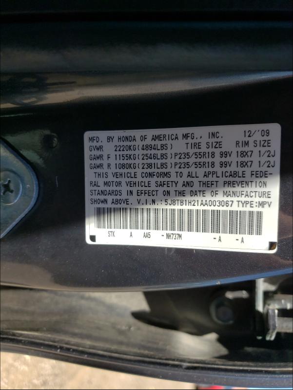 Photo 9 VIN: 5J8TB1H21AA003067 - ACURA RDX 