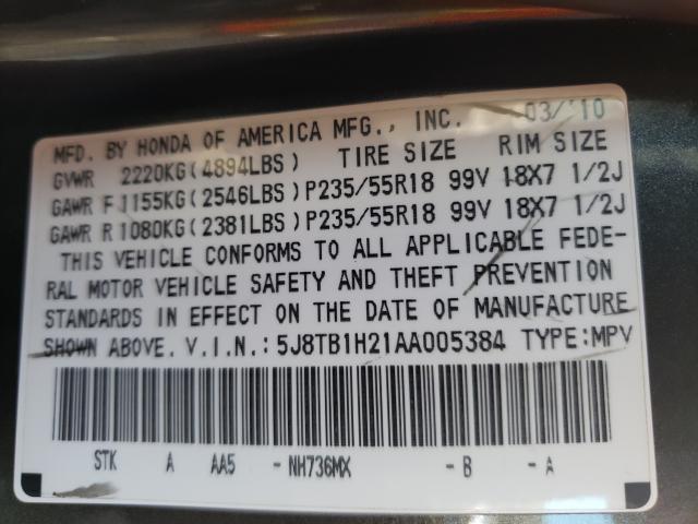 Photo 9 VIN: 5J8TB1H21AA005384 - ACURA RDX 