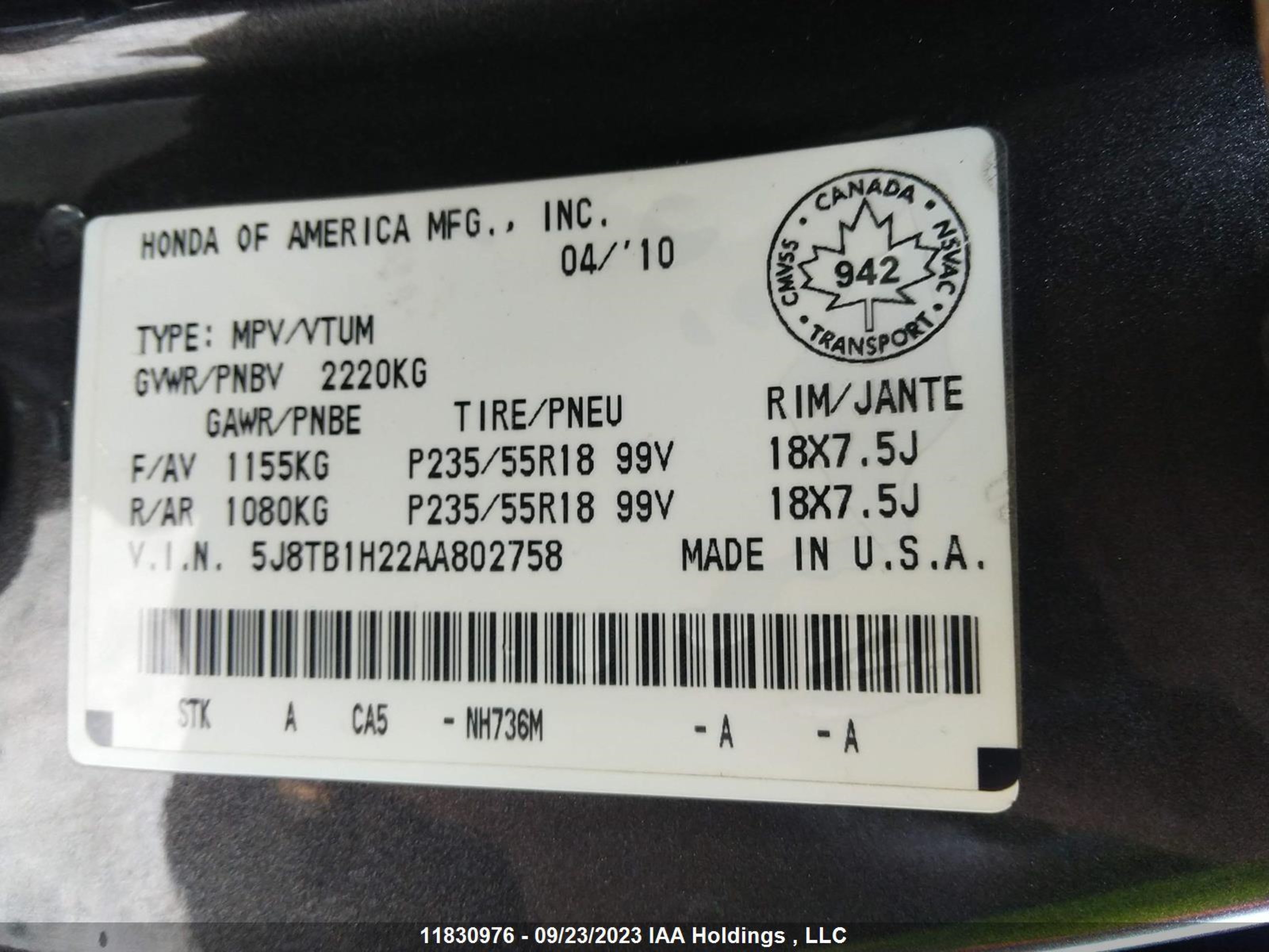 Photo 8 VIN: 5J8TB1H22AA802758 - ACURA RDX 