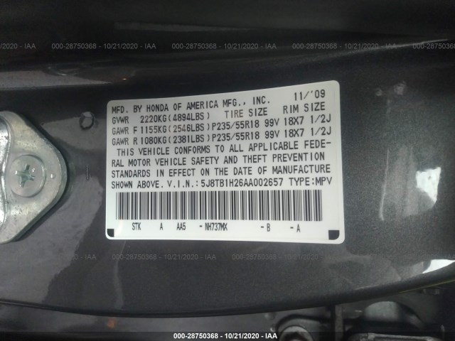 Photo 8 VIN: 5J8TB1H26AA002657 - ACURA RDX 