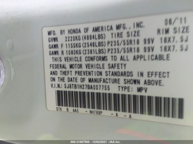 Photo 8 VIN: 5J8TB1H27BA007755 - ACURA RDX 