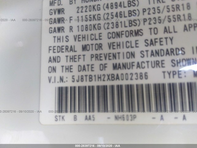 Photo 8 VIN: 5J8TB1H2XBA002386 - ACURA RDX 