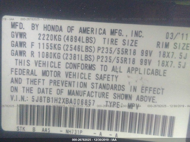 Photo 8 VIN: 5J8TB1H2XBA006857 - ACURA RDX 