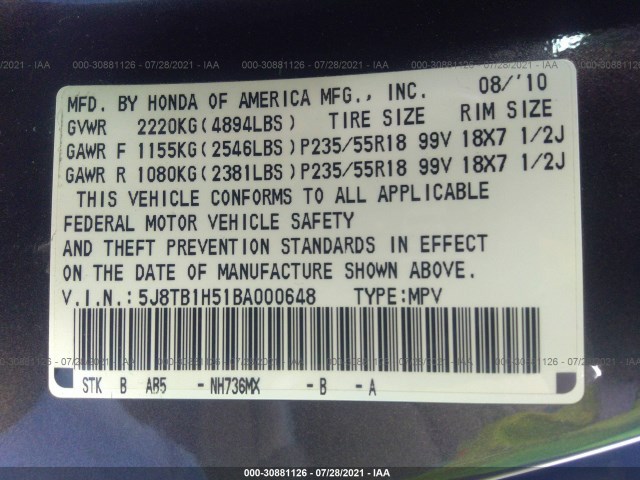 Photo 8 VIN: 5J8TB1H51BA000648 - ACURA RDX 