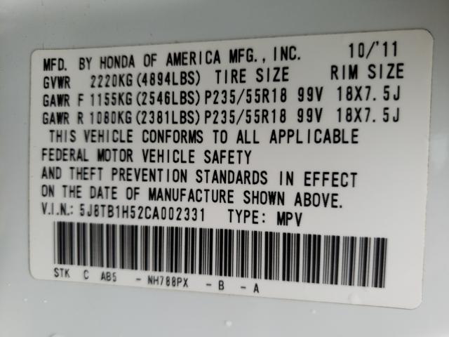 Photo 9 VIN: 5J8TB1H52CA002331 - ACURA RDX TECHNO 