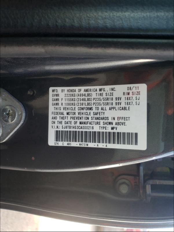 Photo 9 VIN: 5J8TB1H53CA000216 - ACURA RDX TECHNO 