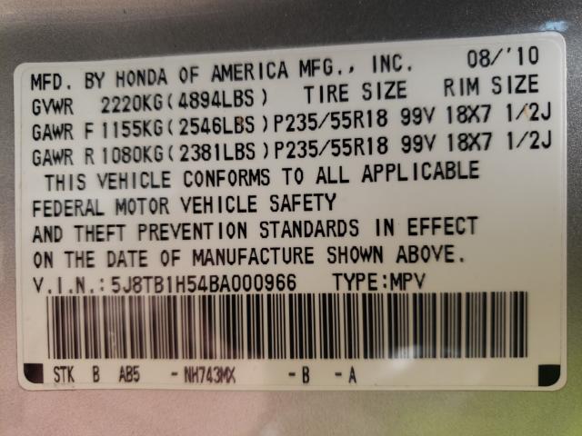 Photo 9 VIN: 5J8TB1H54BA000966 - ACURA RDX TECHNO 