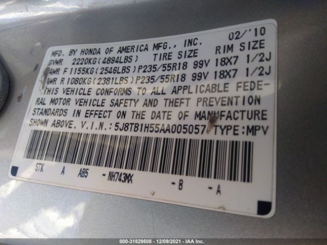 Photo 8 VIN: 5J8TB1H55AA005057 - ACURA RDX 