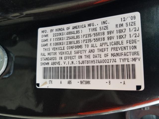 Photo 9 VIN: 5J8TB1H57AA002774 - ACURA RDX TECHNO 