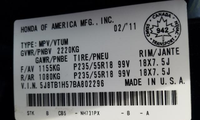 Photo 9 VIN: 5J8TB1H57BA802296 - ACURA RDX 