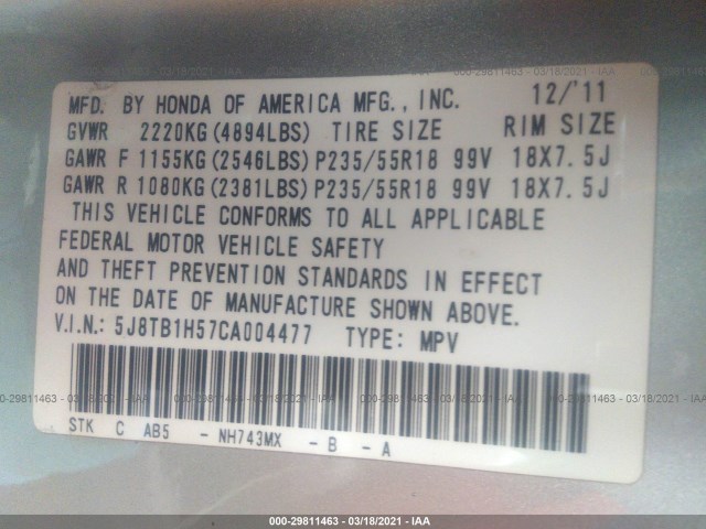 Photo 8 VIN: 5J8TB1H57CA004477 - ACURA RDX 