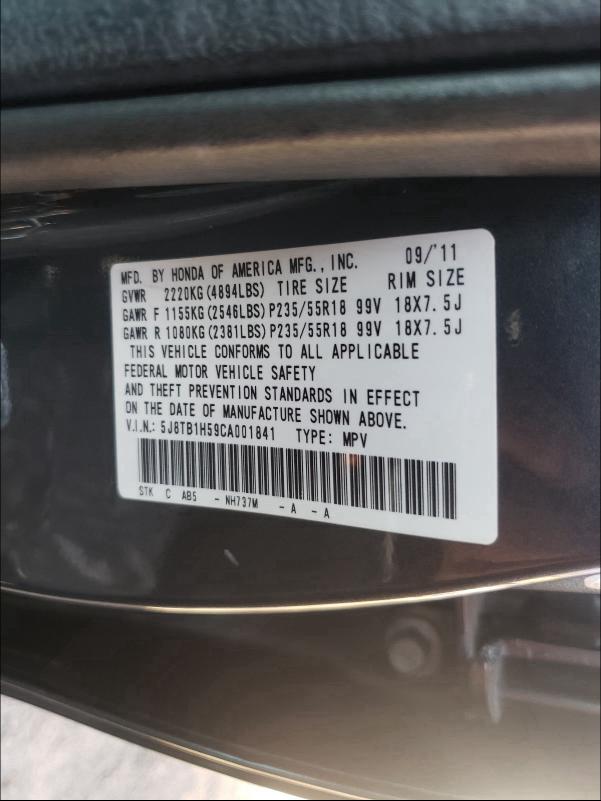 Photo 9 VIN: 5J8TB1H59CA001841 - ACURA RDX TECHNO 