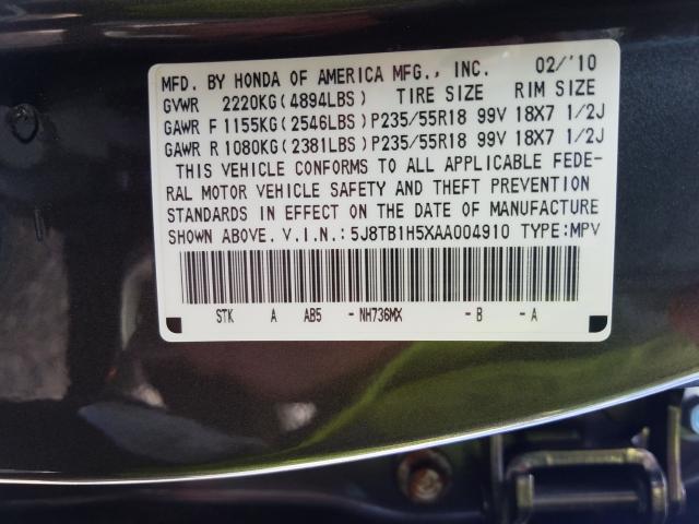 Photo 9 VIN: 5J8TB1H5XAA004910 - ACURA RDX TECHNO 