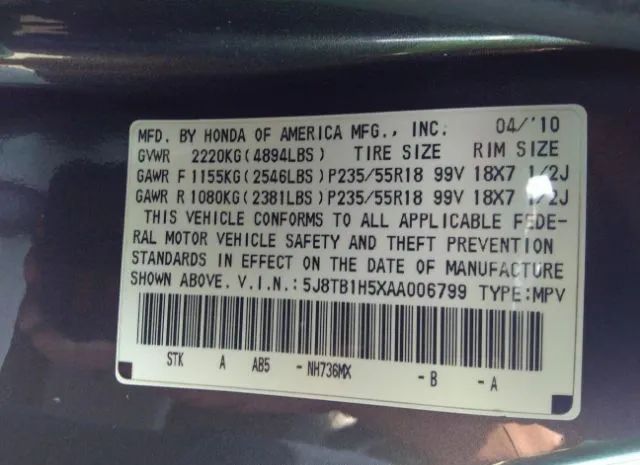 Photo 8 VIN: 5J8TB1H5XAA006799 - ACURA RDX 