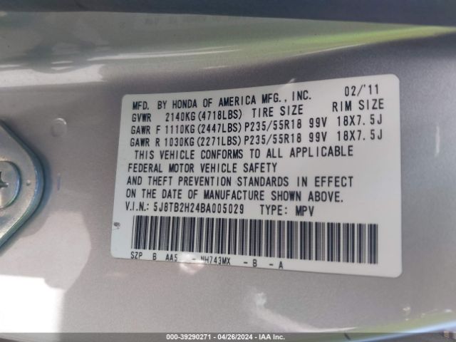 Photo 8 VIN: 5J8TB2H24BA005029 - ACURA RDX 