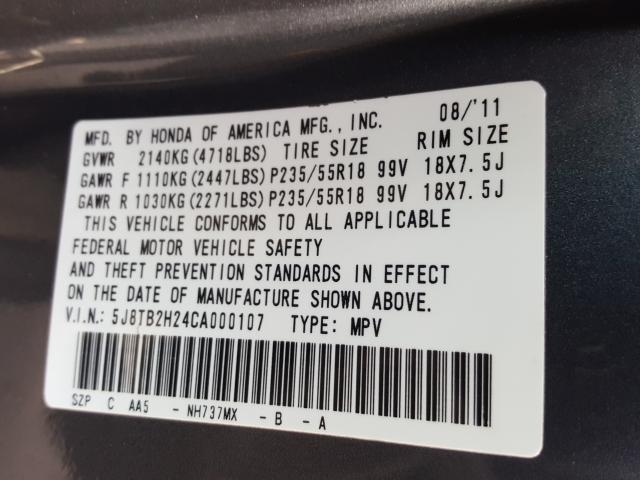 Photo 9 VIN: 5J8TB2H24CA000107 - ACURA RDX 