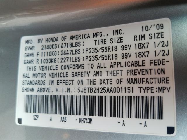 Photo 9 VIN: 5J8TB2H25AA001151 - ACURA RDX 