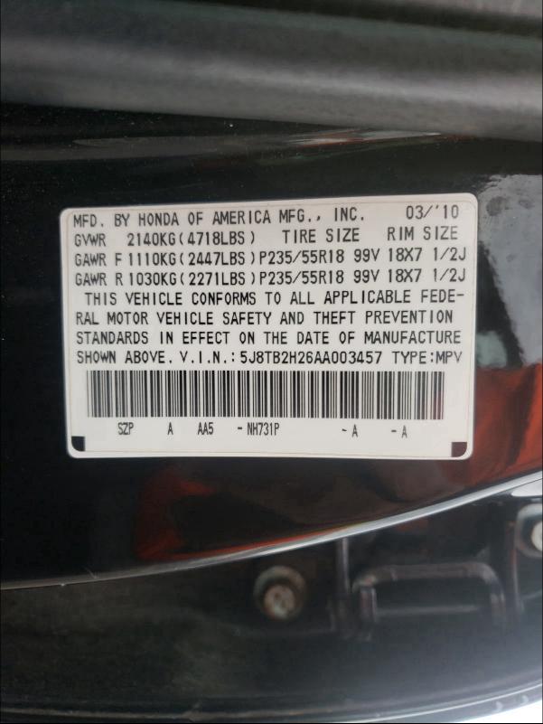 Photo 9 VIN: 5J8TB2H26AA003457 - ACURA RDX 