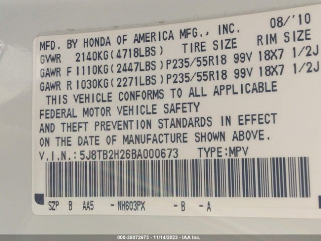 Photo 8 VIN: 5J8TB2H26BA000673 - ACURA RDX 