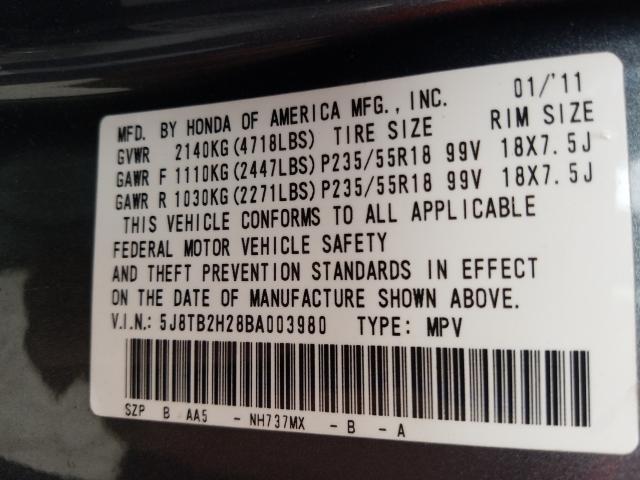 Photo 9 VIN: 5J8TB2H28BA003980 - ACURA RDX 