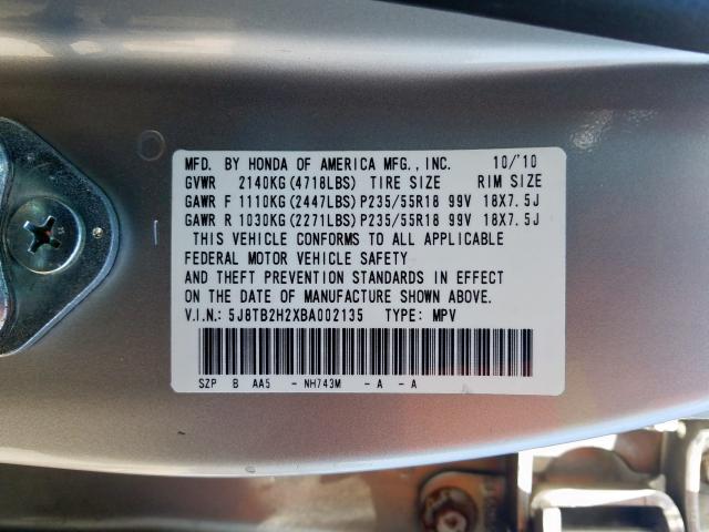 Photo 9 VIN: 5J8TB2H2XBA002135 - ACURA RDX 