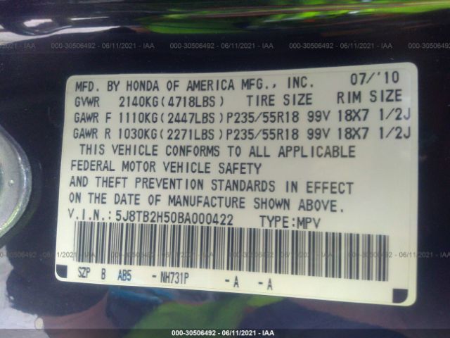 Photo 8 VIN: 5J8TB2H50BA000422 - ACURA RDX 