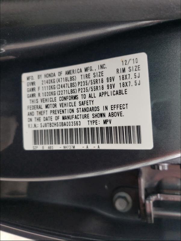 Photo 9 VIN: 5J8TB2H50BA003563 - ACURA RDX TECHNO 