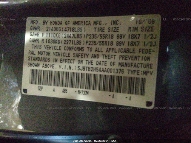 Photo 8 VIN: 5J8TB2H54AA001376 - ACURA RDX 