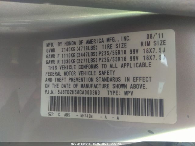 Photo 8 VIN: 5J8TB2H58CA000363 - ACURA RDX 