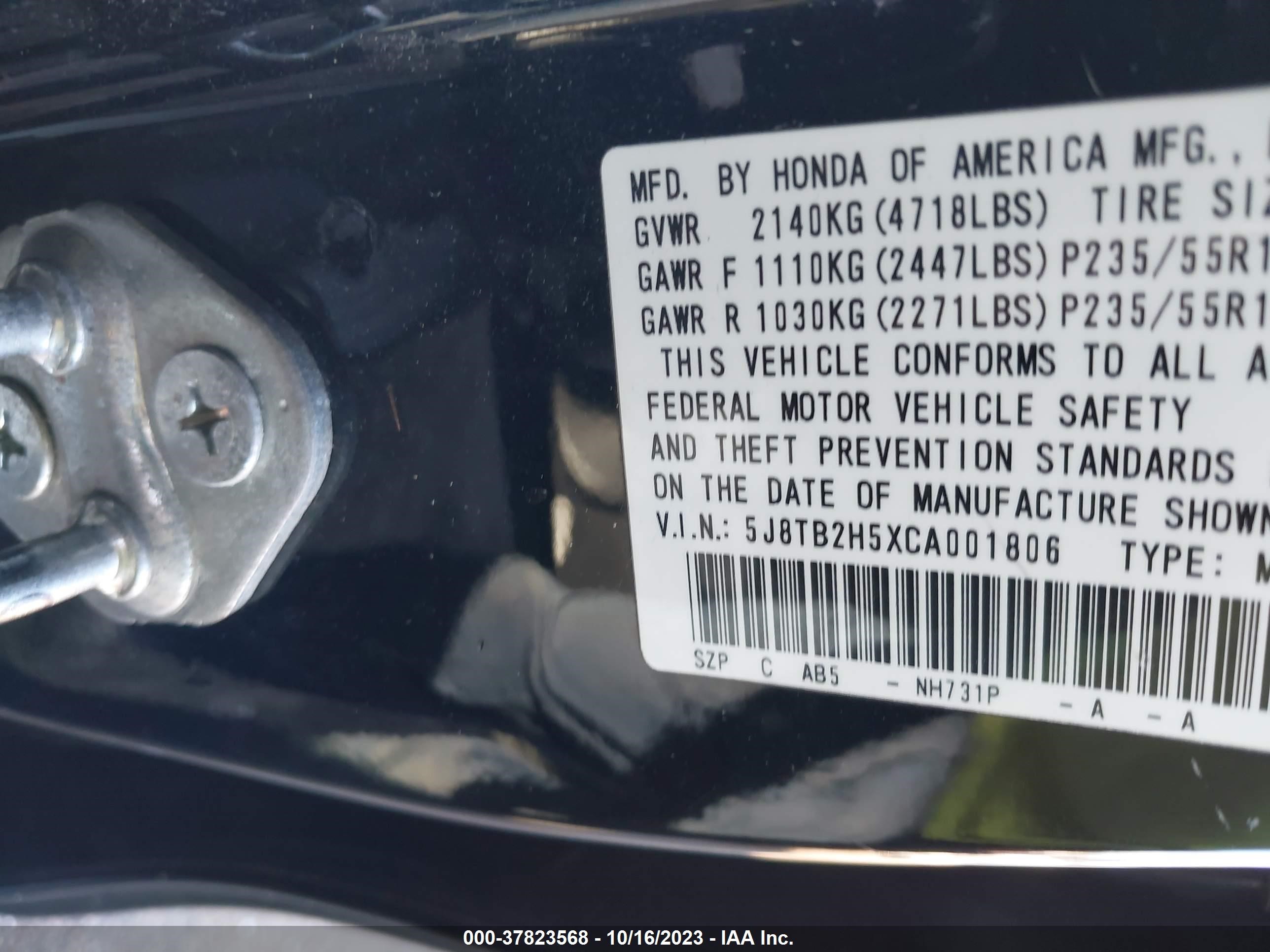 Photo 8 VIN: 5J8TB2H5XCA001806 - ACURA RDX 