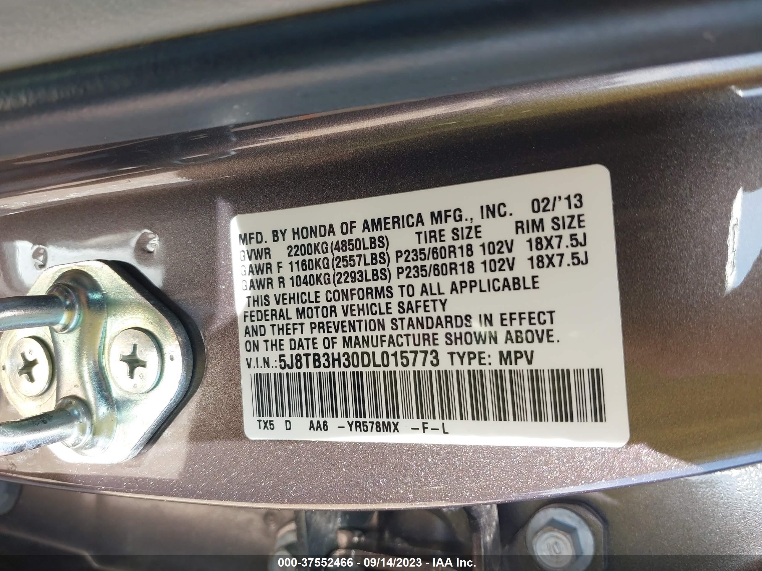 Photo 8 VIN: 5J8TB3H30DL015773 - ACURA RDX 