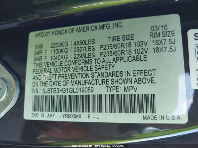 Photo 8 VIN: 5J8TB3H31GL019089 - ACURA RDX 