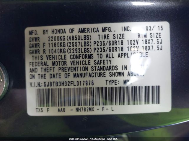 Photo 8 VIN: 5J8TB3H32FL017978 - ACURA RDX 