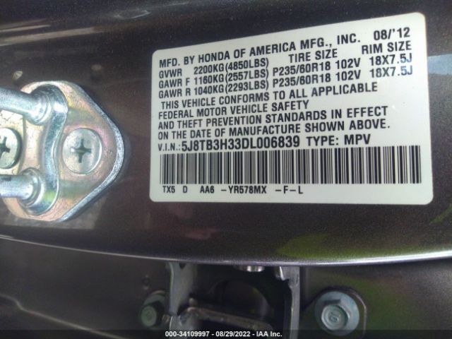 Photo 8 VIN: 5J8TB3H33DL006839 - ACURA RDX 