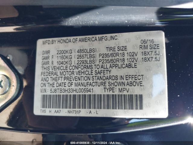 Photo 8 VIN: 5J8TB3H33HL005941 - ACURA RDX 