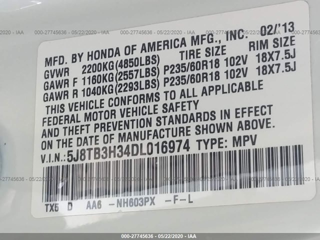 Photo 8 VIN: 5J8TB3H34DL016974 - ACURA RDX 