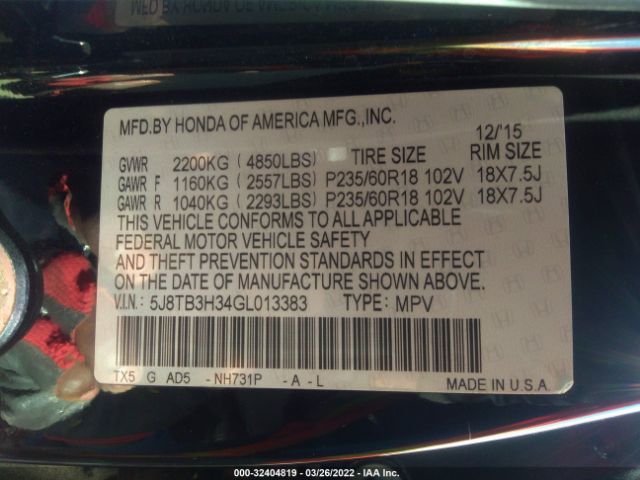 Photo 8 VIN: 5J8TB3H34GL013383 - ACURA RDX 