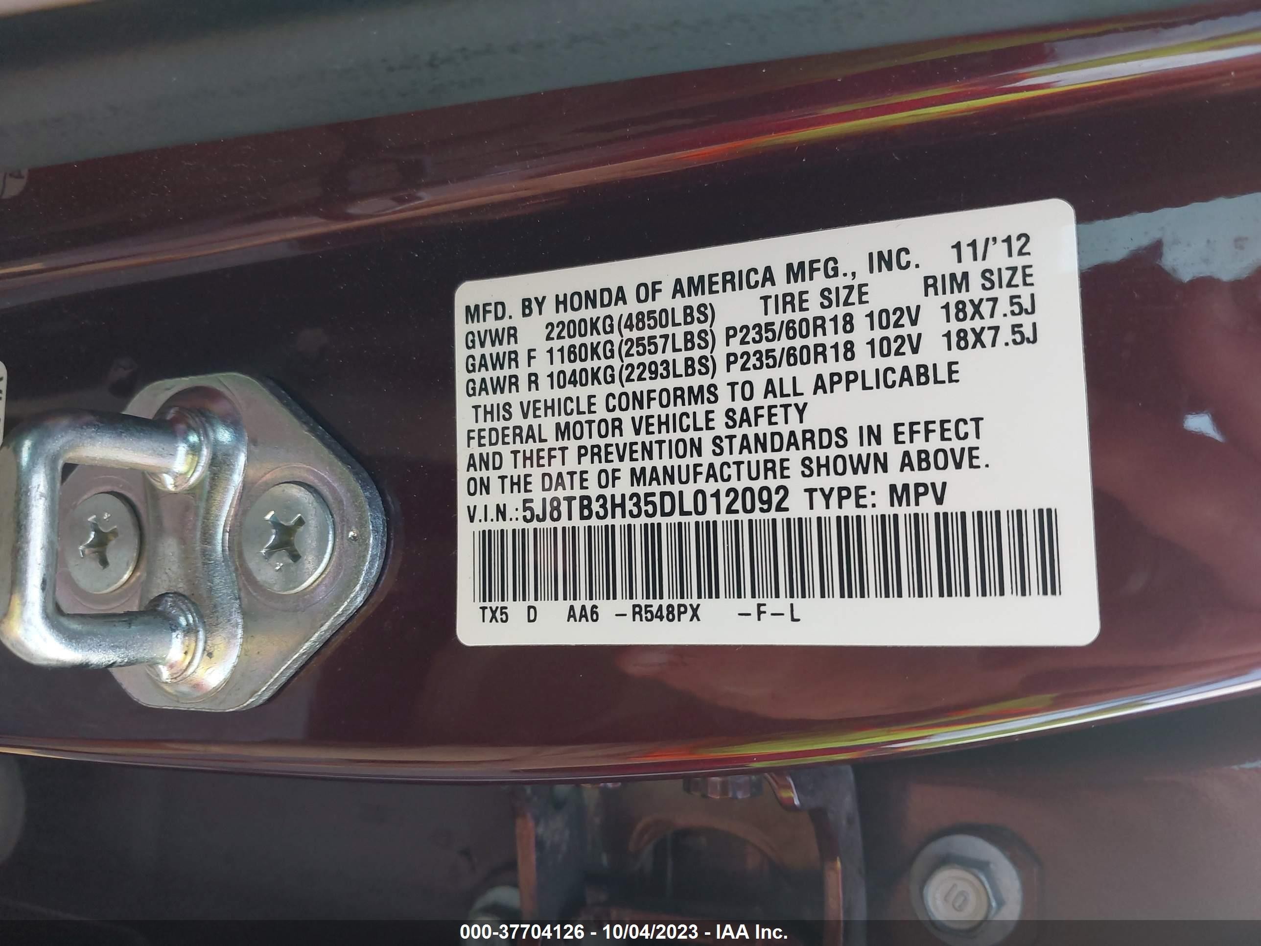 Photo 8 VIN: 5J8TB3H35DL012092 - ACURA RDX 