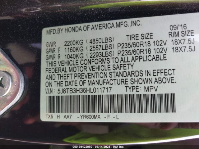 Photo 8 VIN: 5J8TB3H36HL011717 - ACURA RDX 