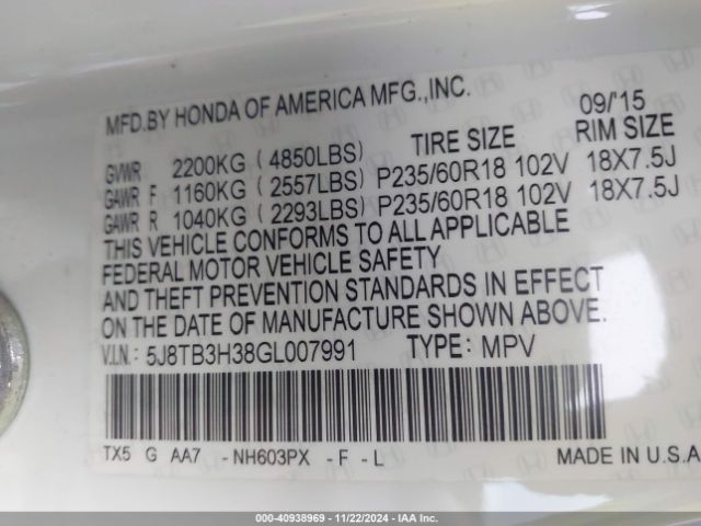 Photo 8 VIN: 5J8TB3H38GL007991 - ACURA RDX 