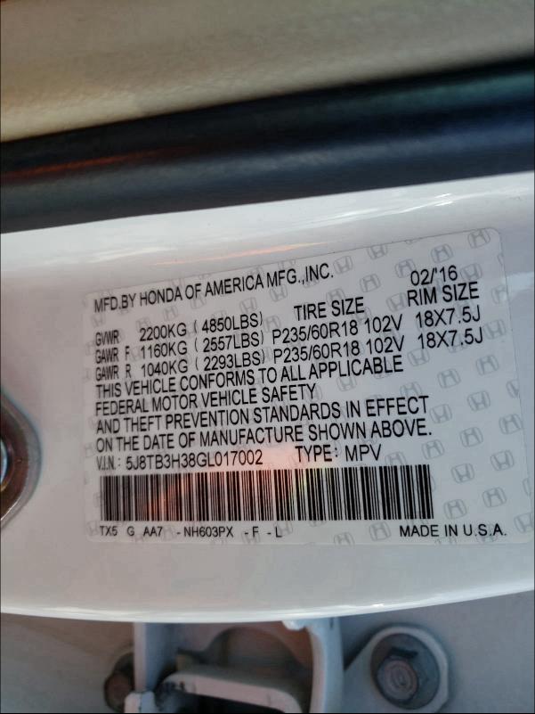 Photo 9 VIN: 5J8TB3H38GL017002 - ACURA RDX 