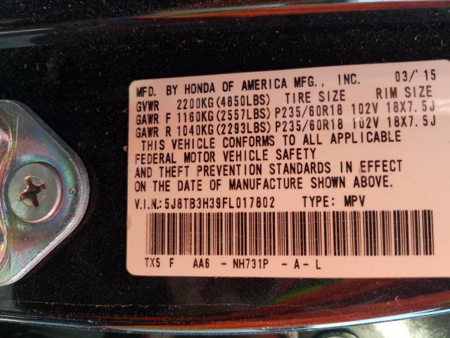 Photo 9 VIN: 5J8TB3H39FL017802 - ACURA RDX 